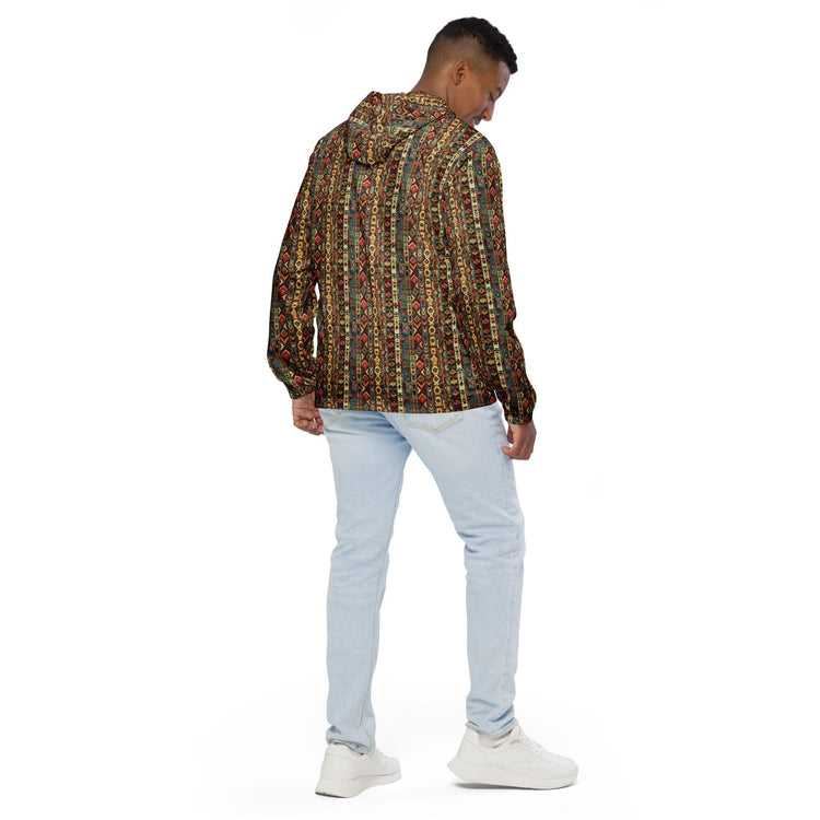 Men’s windbreaker, Radiant native tribal design pattern all weather casual stylish fabric any occassion over long short sleeve shirt jacket
