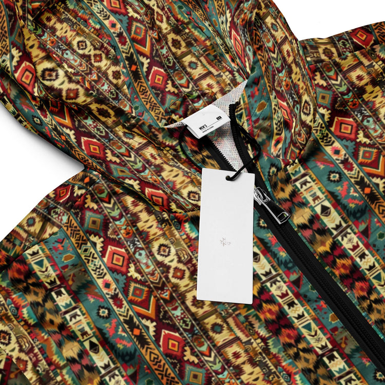 Men’s windbreaker, Radiant native tribal design pattern all weather casual stylish fabric any occassion over long short sleeve shirt jacket