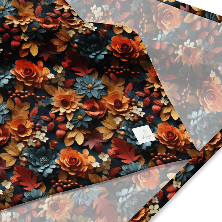 All-over print bandana, Fall floral all over prattern headband necktie armband doggy multi purpose autumn design print scarf