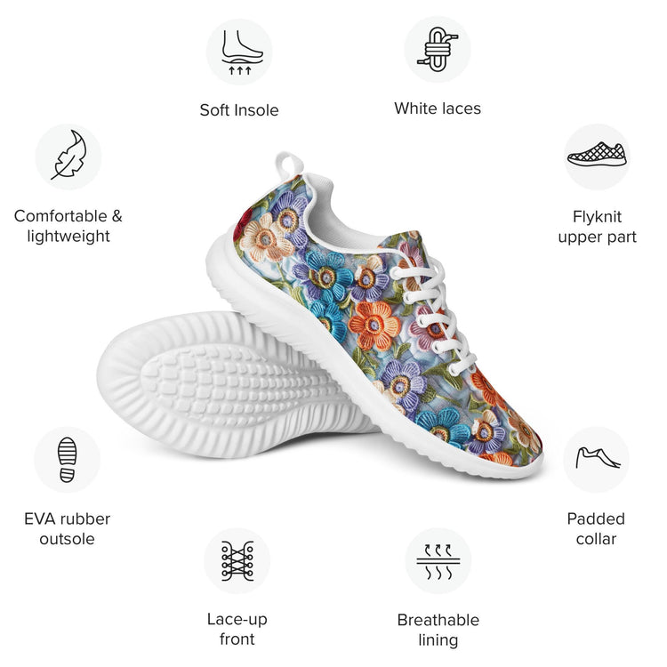 Women’s athletic shoes, stylish walking jogging shopping pretty floral crotchet AOP relax fashion everyday tennis sneaker shoes