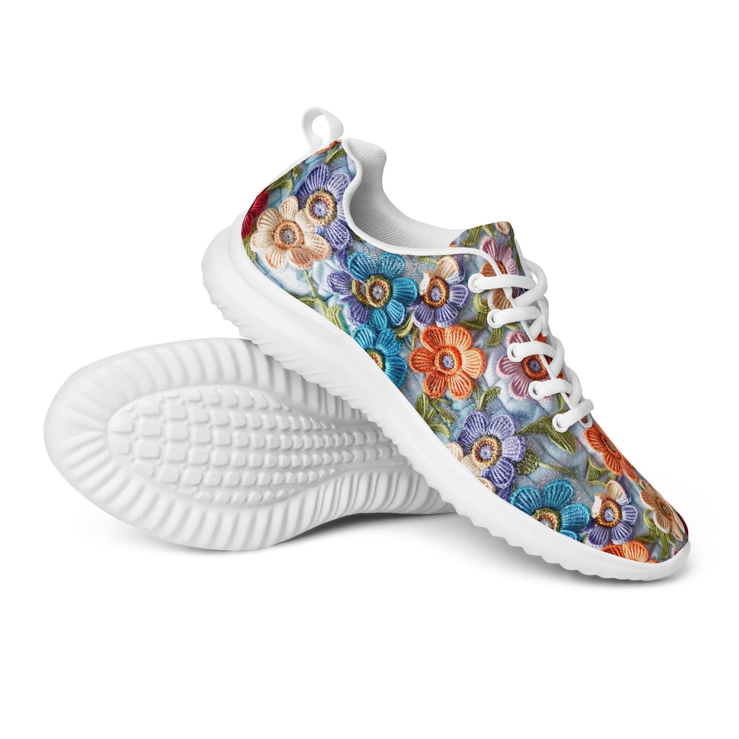 Women’s athletic shoes, stylish walking jogging shopping pretty floral crotchet AOP relax fashion everyday tennis sneaker shoes