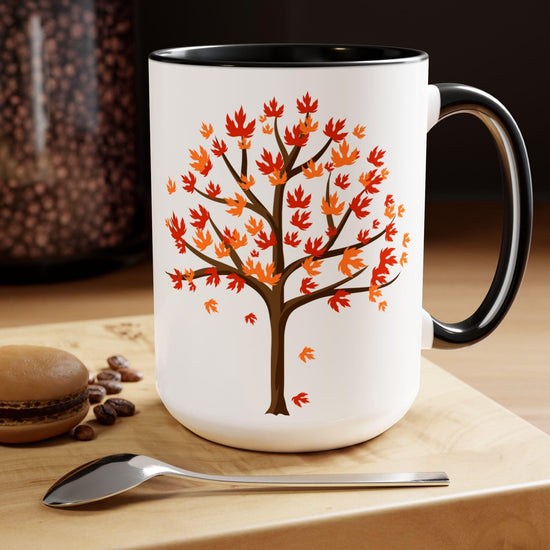 Two-Tone Fall tree coffee mug falling leaves tree design Autumn home kitchen decor beverage cup