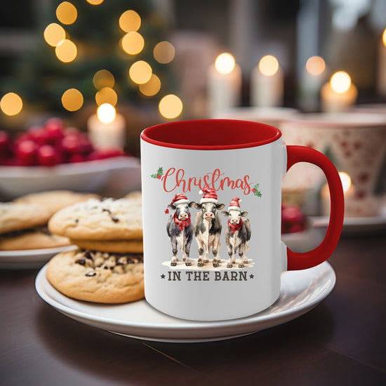 Accent Coffee Mug, 11oz, Christmas in the barn farmhouse country style kitchen design decor two tone hot coco apple cider holiday mood cup