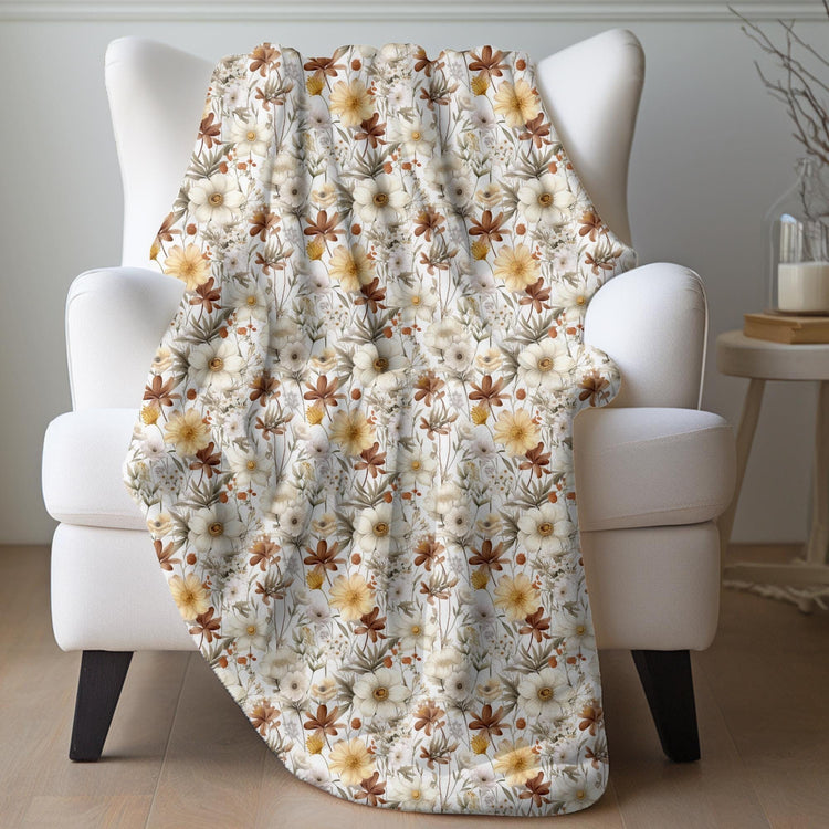 Throw Blanket, Fall Thanksgiving floral pattern all over print design soft lazy couch pretty warm cozy TV couch bed chair decorative throw