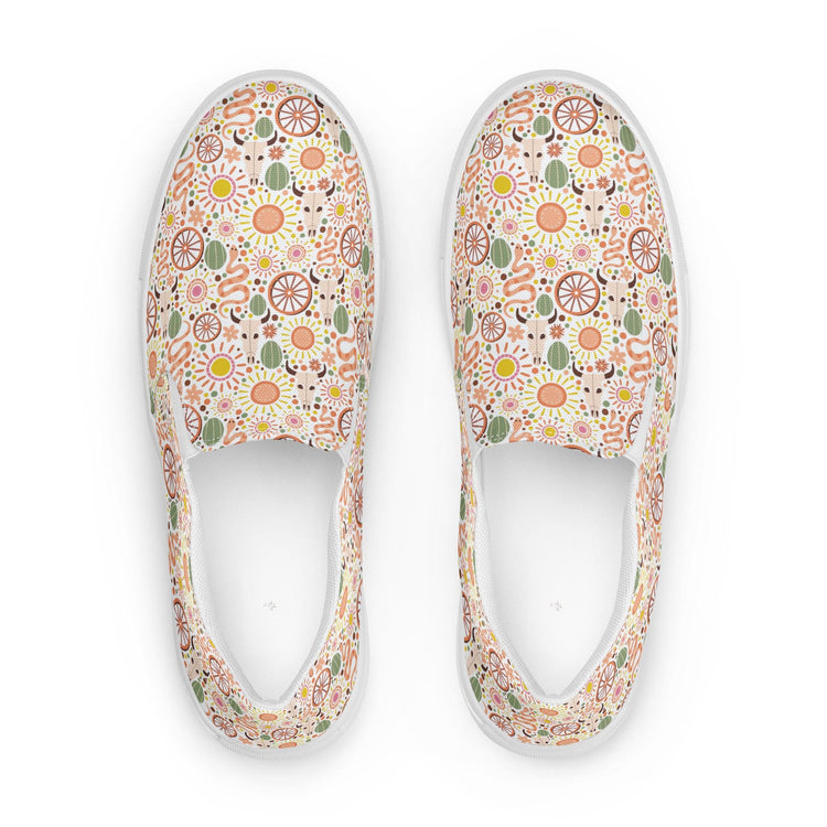 Women’s slip-on canvas shoes, Country style light color pattern vans style canvas casual stylish jean pairing adjustable soft female shoe