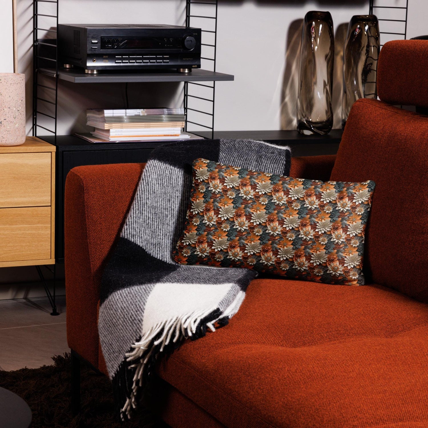 Fall foral pillow all over pattern Autumn design couch bed bench couture stylish warm festive holiday accent cushion