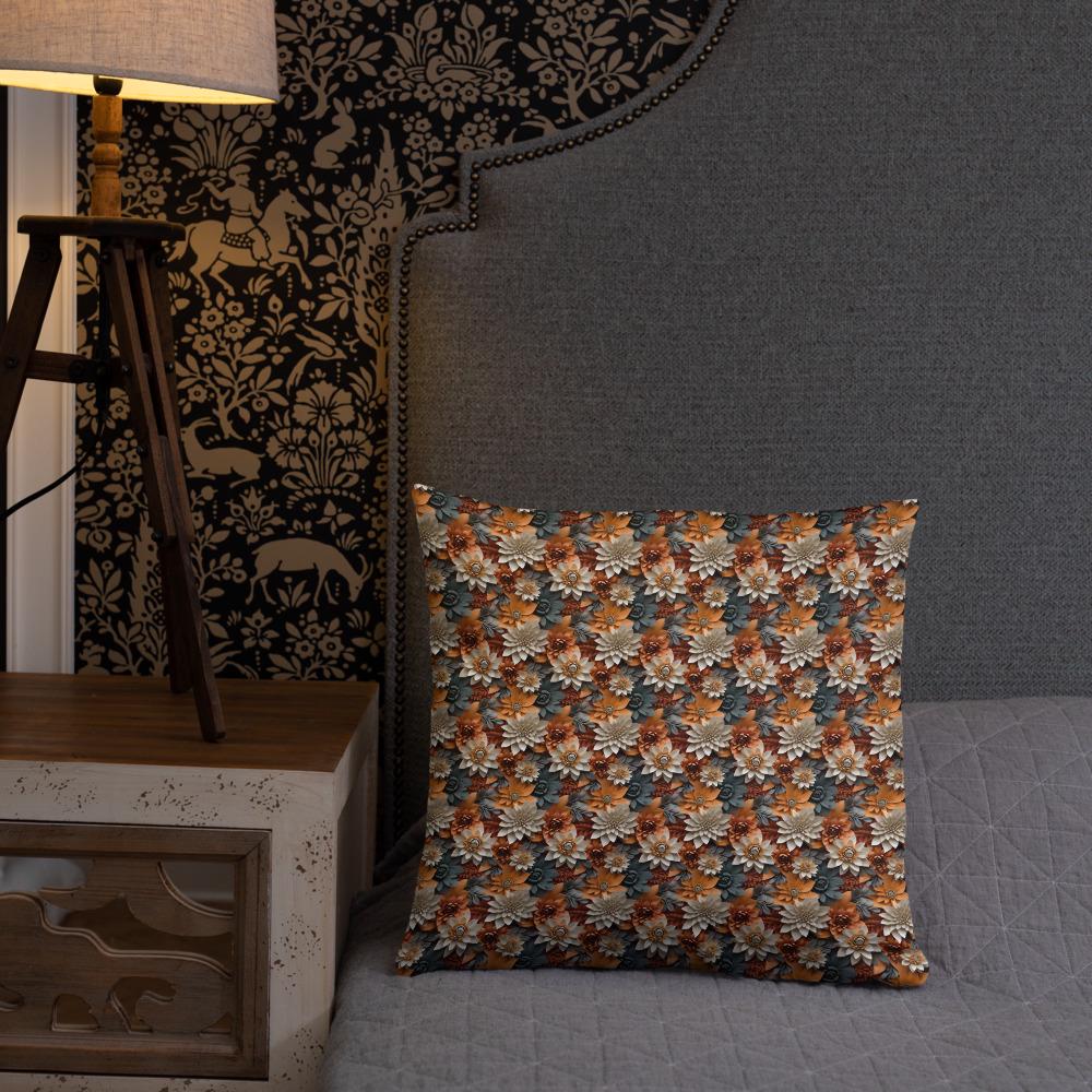 Fall foral pillow all over pattern Autumn design couch bed bench couture stylish warm festive holiday accent cushion