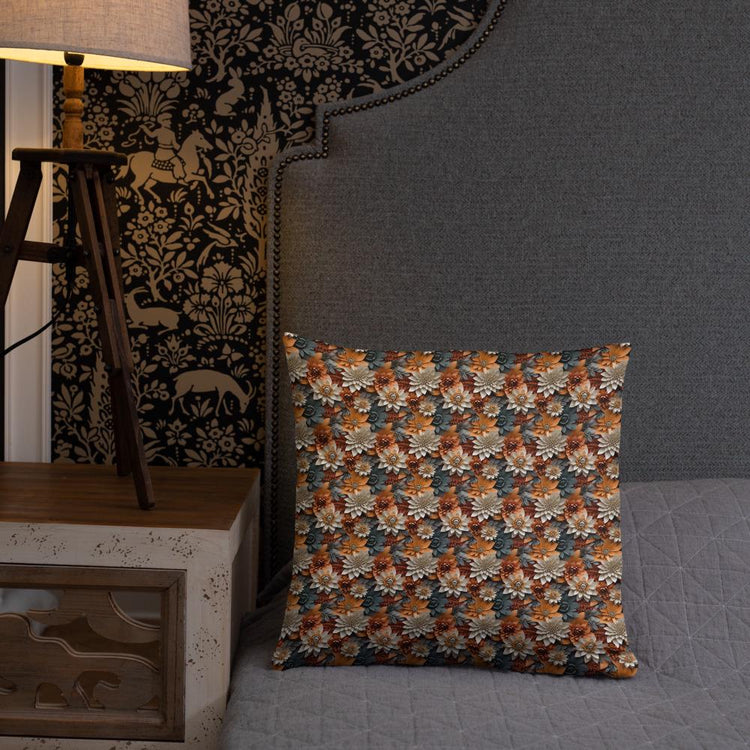 Fall foral pillow all over pattern Autumn design couch bed bench couture stylish warm festive holiday accent cushion