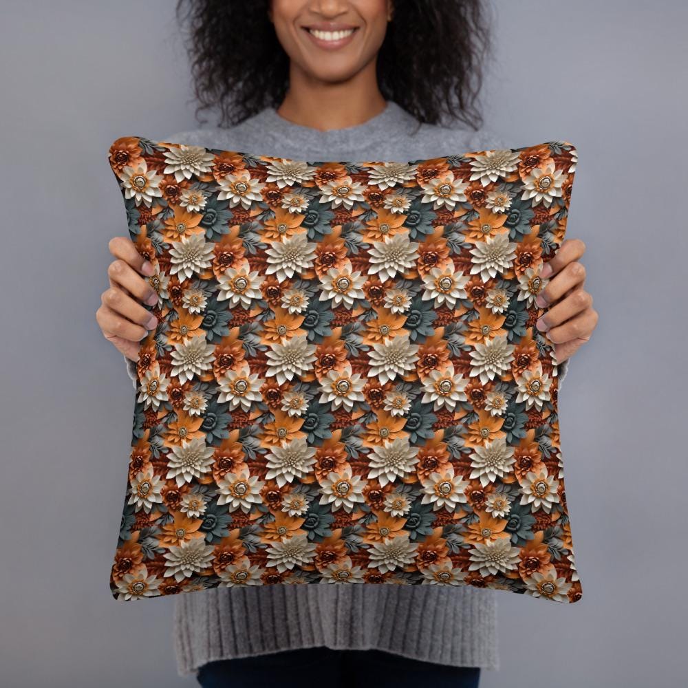 Fall foral pillow all over pattern Autumn design couch bed bench couture stylish warm festive holiday accent cushion