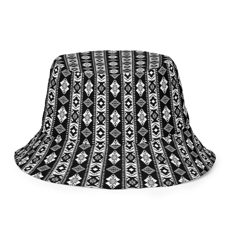 Reversible bucket hat styllish western black white pattern design versatile fashinista streetwear apparel casual everyday unisex fabric hat