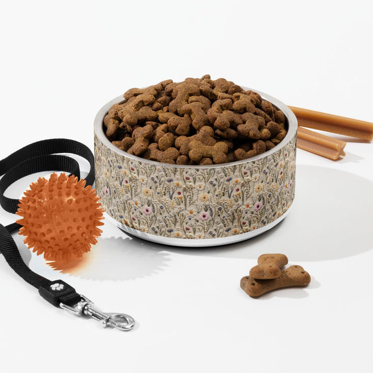 Pet bowl, Floral 3D raised thread pretty design furry best friend fashion style sleek designer looking food bowl