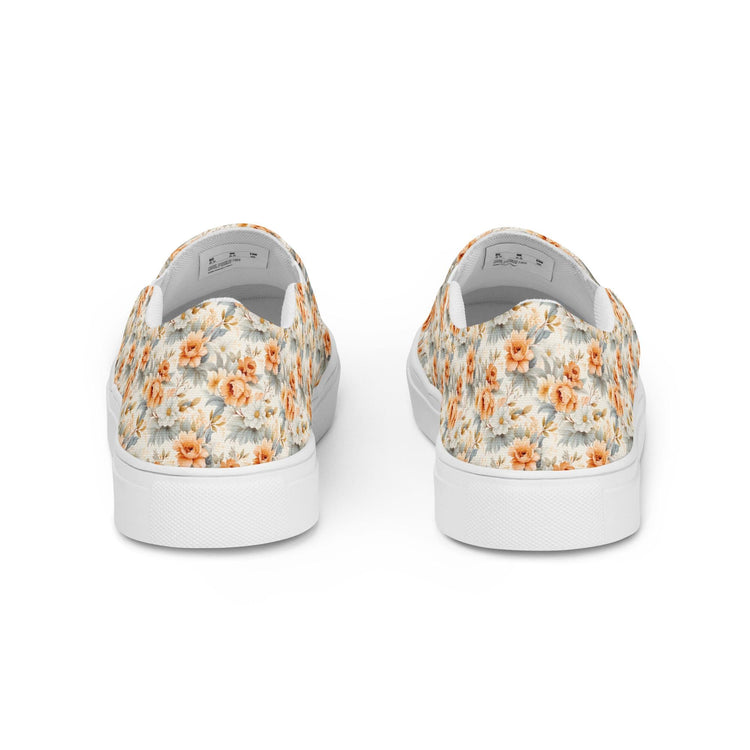 Women’s slip-on canvas shoes, Bright floral pretty all over pattern design fabric style fashion school work casual skinny jeans slip on shoe