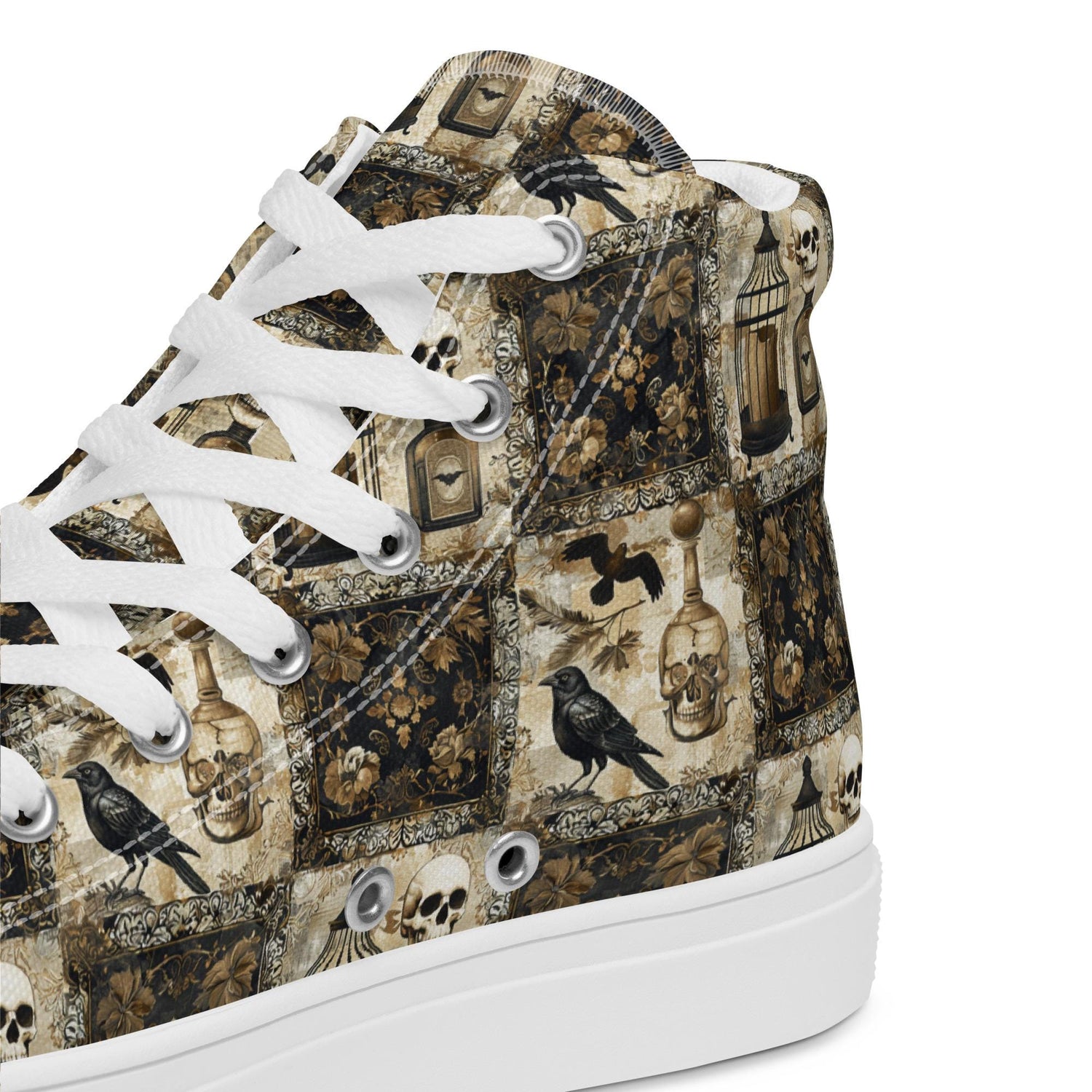 Women’s gothic Halloween Fall fashion style pattern print casual school work youthful trendy high top canvas shoes