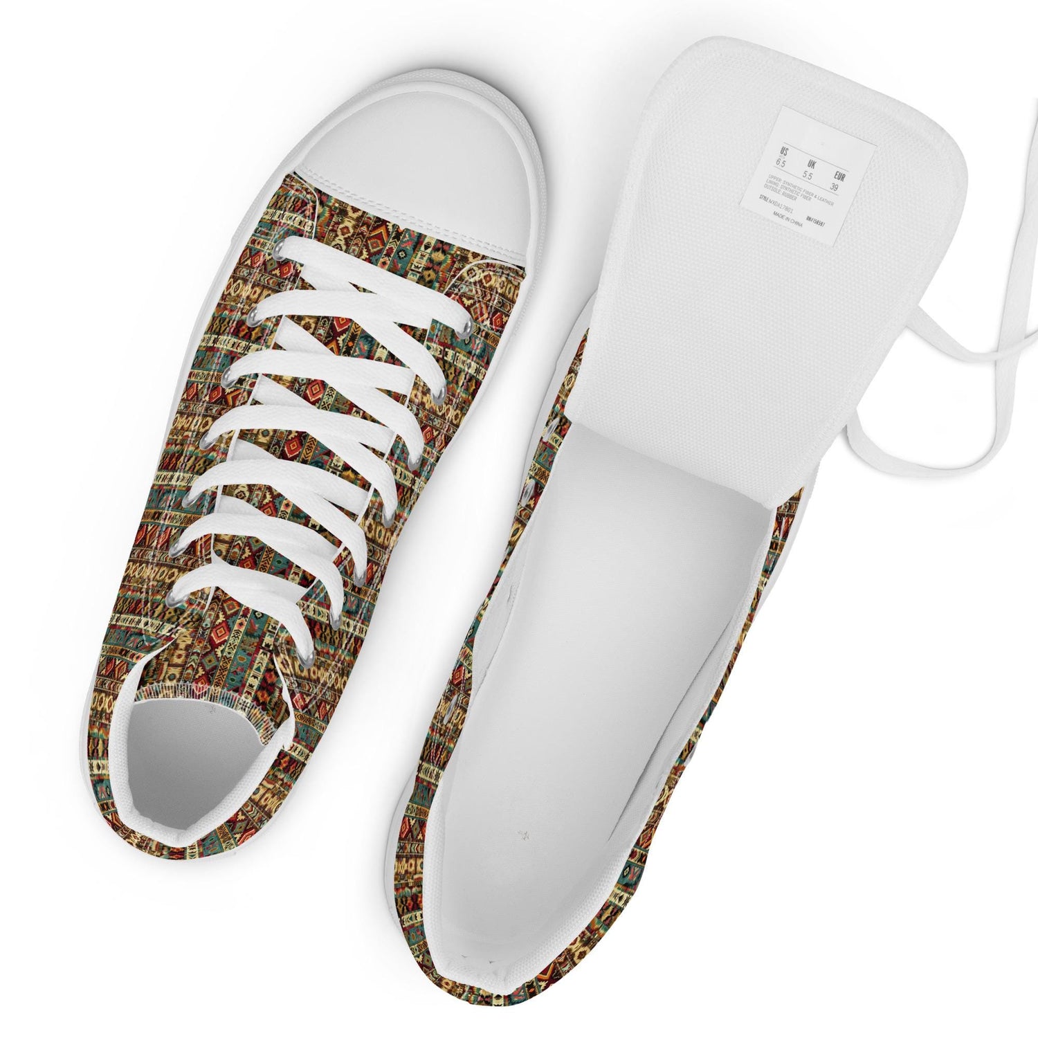 Men’s native all over casual style print pattern design high top canvas everyday fashion shoes