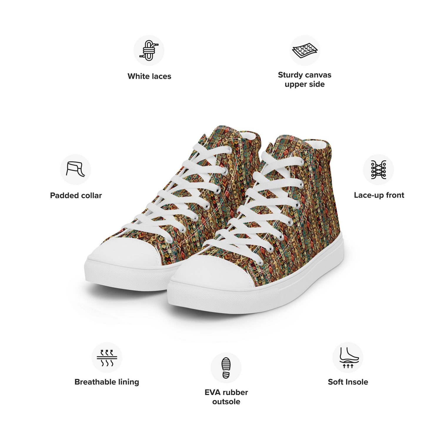 Men’s native all over casual style print pattern design high top canvas everyday fashion shoes