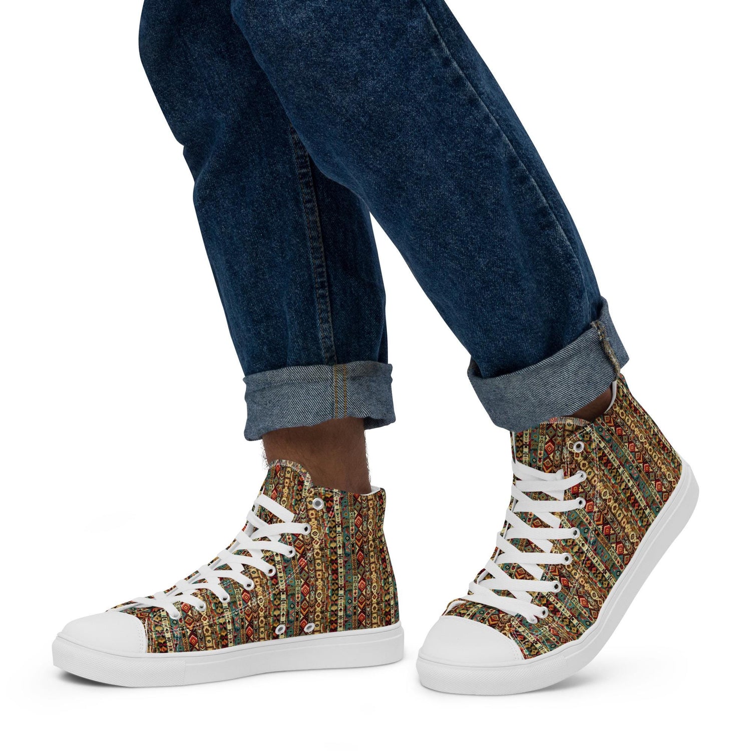 Men’s native all over casual style print pattern design high top canvas everyday fashion shoes