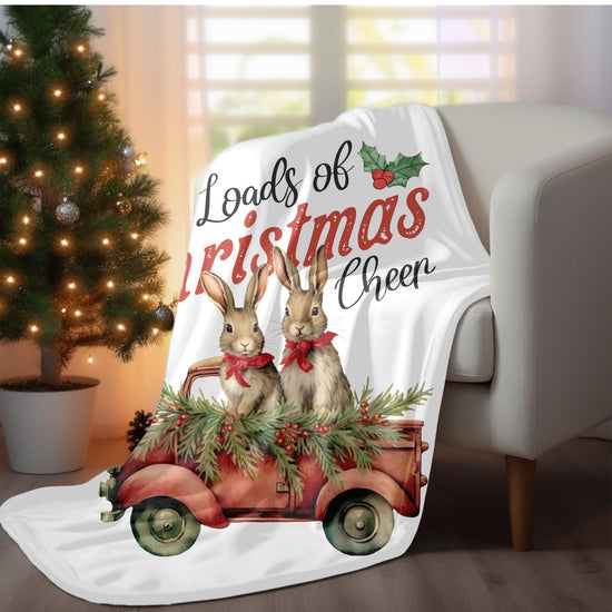 Velveteen Plush Blanket, Country Xmas farm house style decor warm holiday bunny design couch bed chair fireplace winter throw