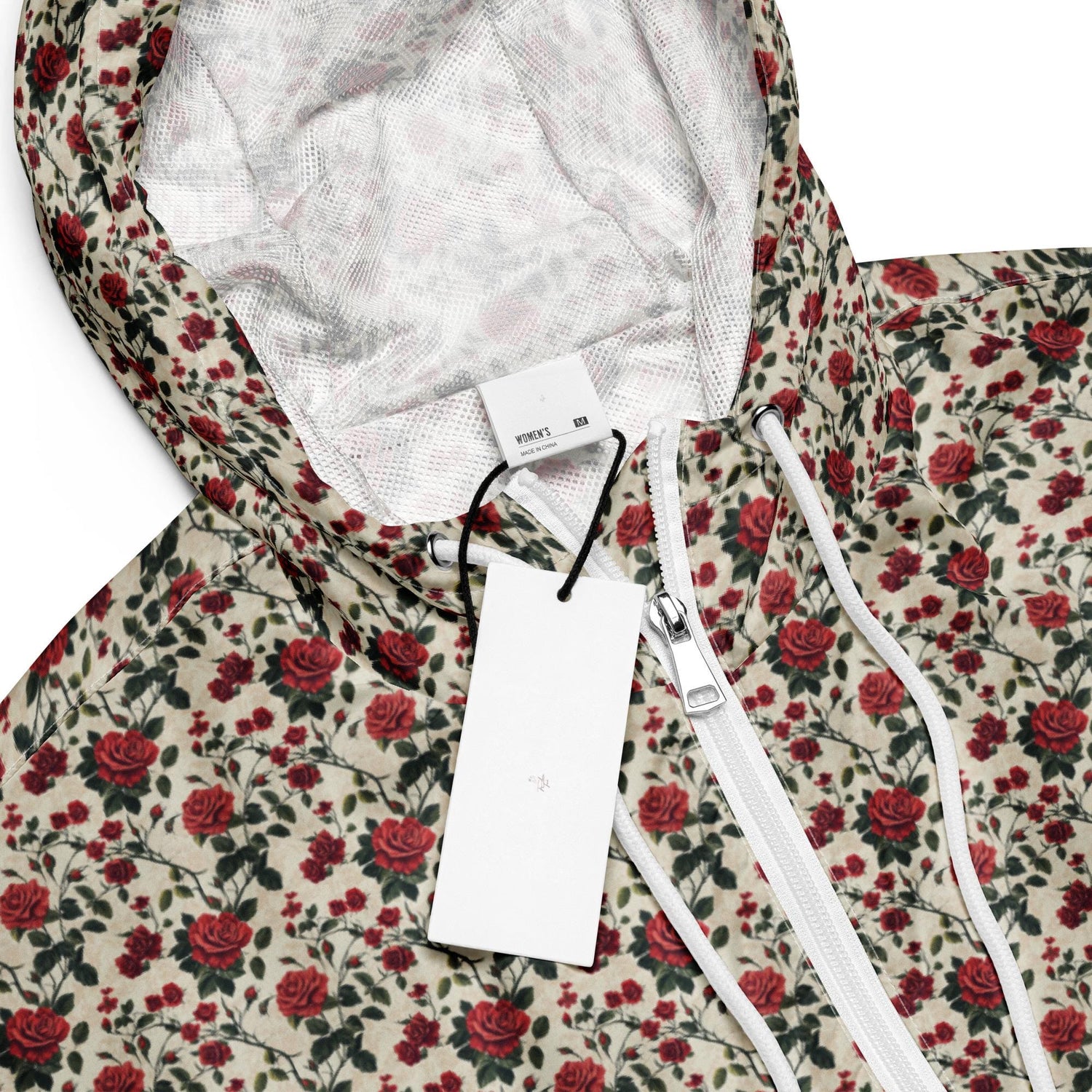 Women’s cropped windbreaker red roses all over print sylish everyday versatile teen adult fashionista clothing all occasion sporty wear