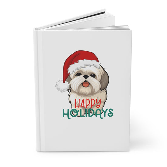 Hardcover Journal Matte, Shitzu puppy dog lover Xmas holiday style  daily diary school fitness student notebook pad  great xmas gift