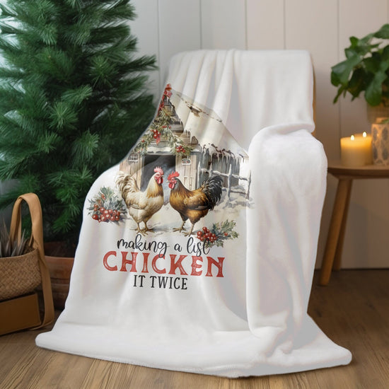 Velveteen Plush Blanket, Country style Xmas farm chicken design novelty holiday festive style couch bed travel fleece throw