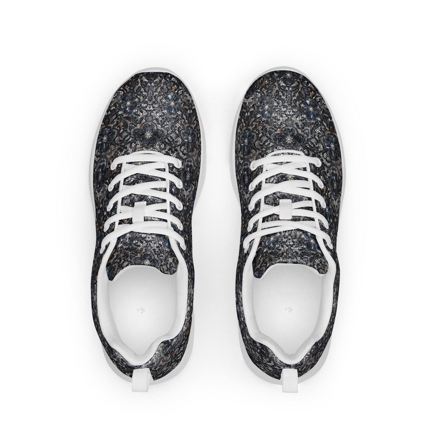 Women’s athletic shoes, sexy chic casual sporty black lace pattern print work gym travel comfy soft light breathable designer sneaker