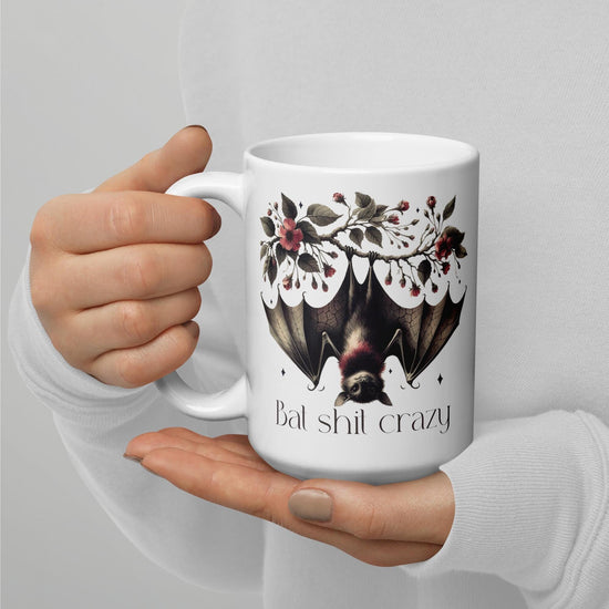 Gothic halloween glossy mug Bat design minimilist stylish everyday morning evening beverage drinking fall accent cup