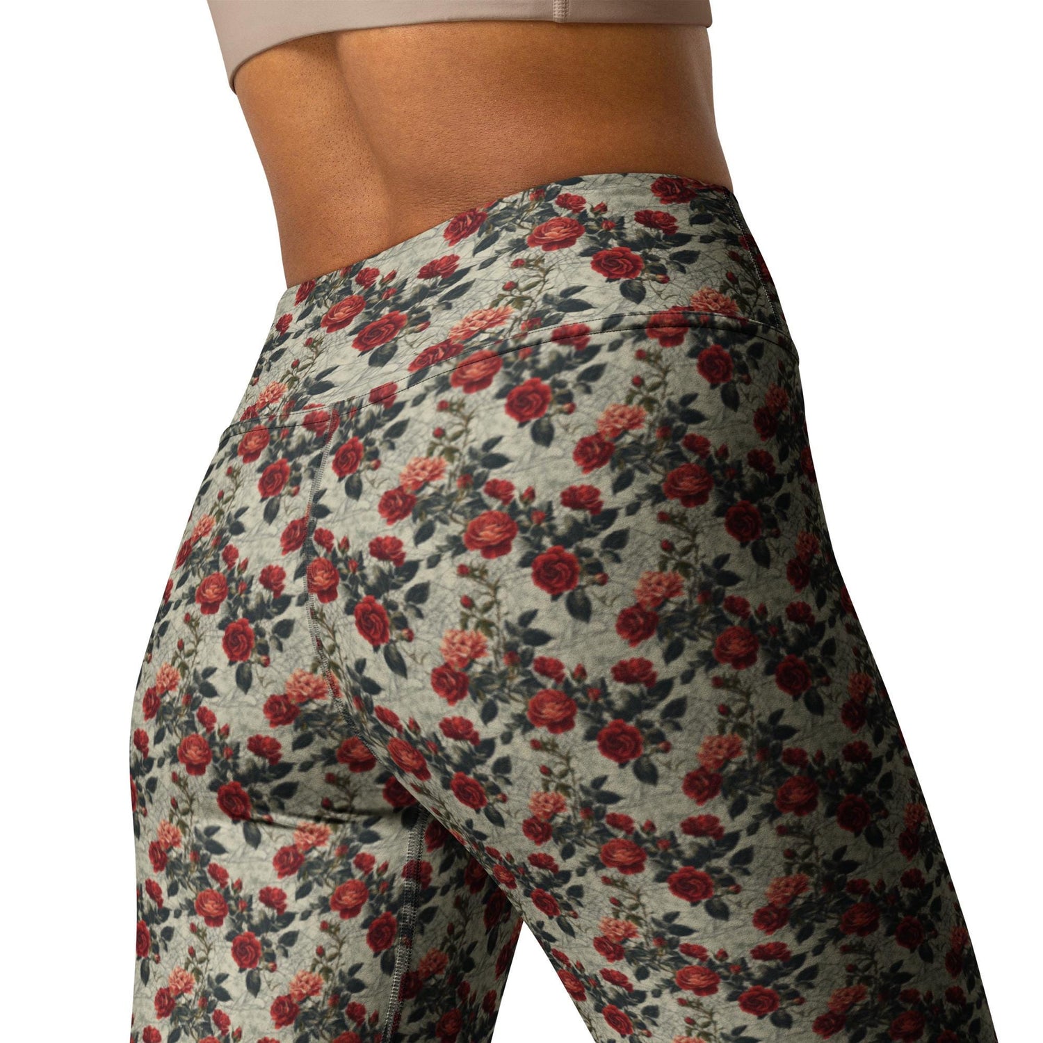 Yoga floral Leggings red roses all over pattern design pilates gym running walking shopping sweater hoodie pairing fashion stretchy pants
