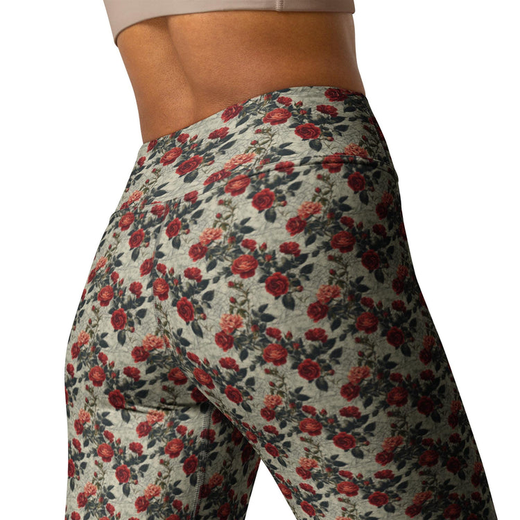 Yoga floral Leggings red roses all over pattern design pilates gym running walking shopping sweater hoodie pairing fashion stretchy pants