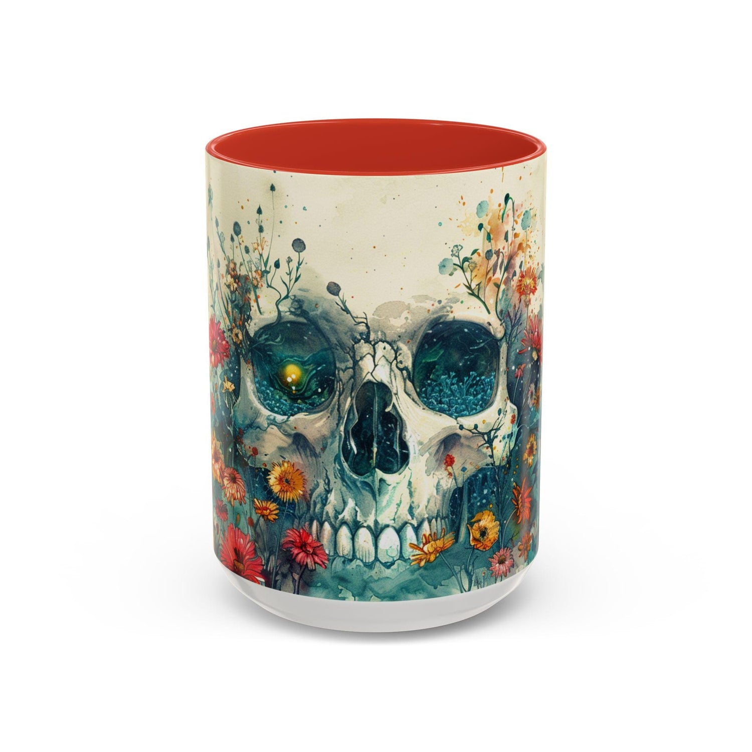 Day of the Dead Skeleton Floral Accent Coffee Mug, Halloween Ceramic Cup, Gothic Sugar Skull Drinkware, Dia de los Muertos Kitchen Decor