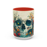 Day of the Dead Skeleton Floral Accent Coffee Mug, Halloween Ceramic Cup, Gothic Sugar Skull Drinkware, Dia de los Muertos Kitchen Decor