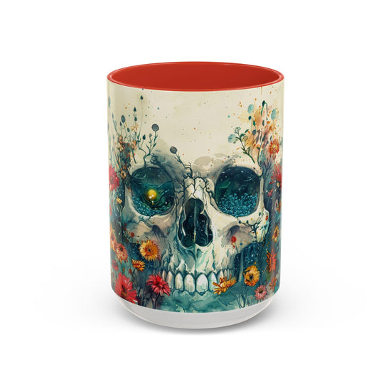 Day of the Dead Skeleton Floral Accent Coffee Mug, Halloween Ceramic Cup, Gothic Sugar Skull Drinkware, Dia de los Muertos Kitchen Decor