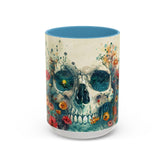 Day of the Dead Skeleton Floral Accent Coffee Mug, Halloween Ceramic Cup, Gothic Sugar Skull Drinkware, Dia de los Muertos Kitchen Decor