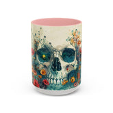 Day of the Dead Skeleton Floral Accent Coffee Mug, Halloween Ceramic Cup, Gothic Sugar Skull Drinkware, Dia de los Muertos Kitchen Decor