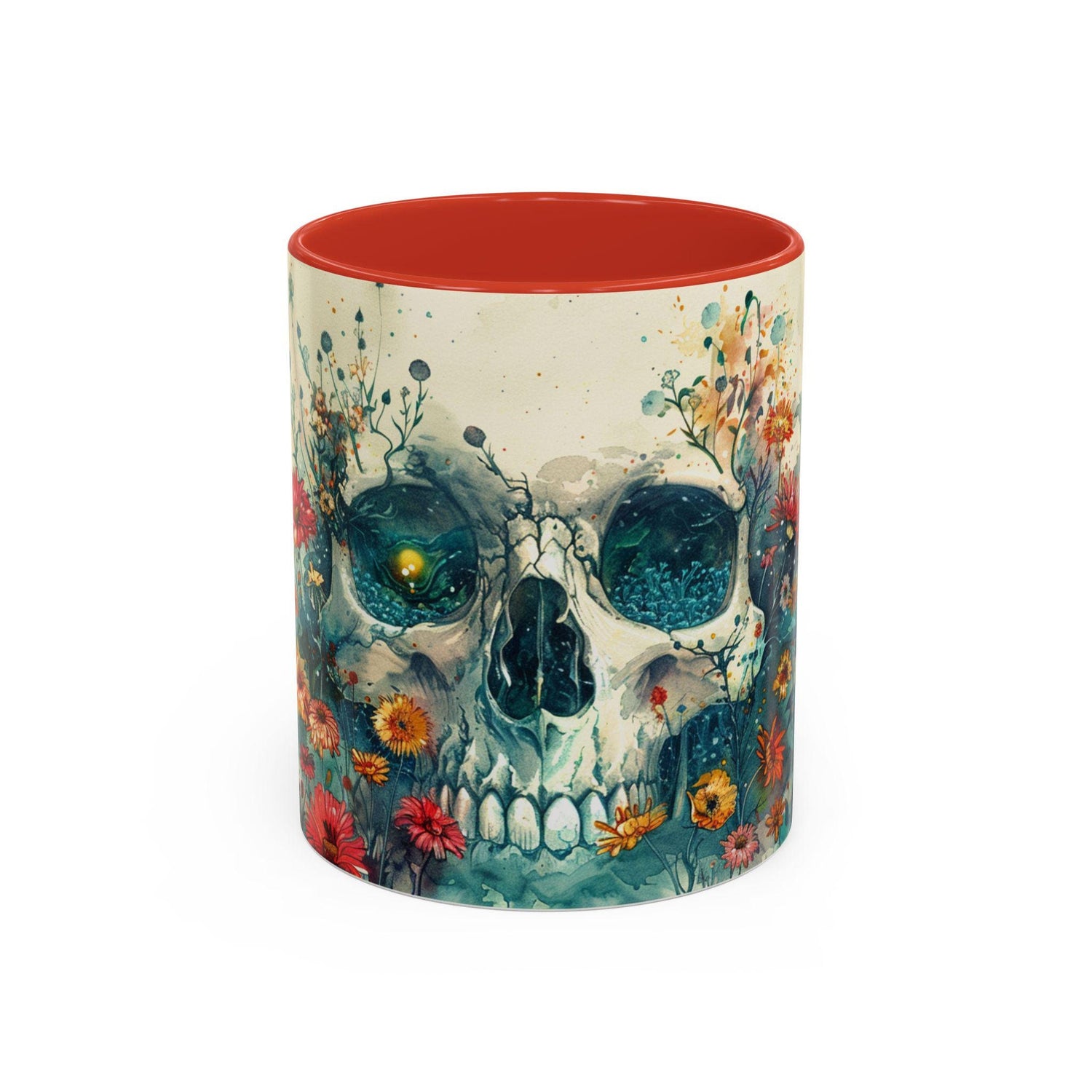 Day of the Dead Skeleton Floral Accent Coffee Mug, Halloween Ceramic Cup, Gothic Sugar Skull Drinkware, Dia de los Muertos Kitchen Decor