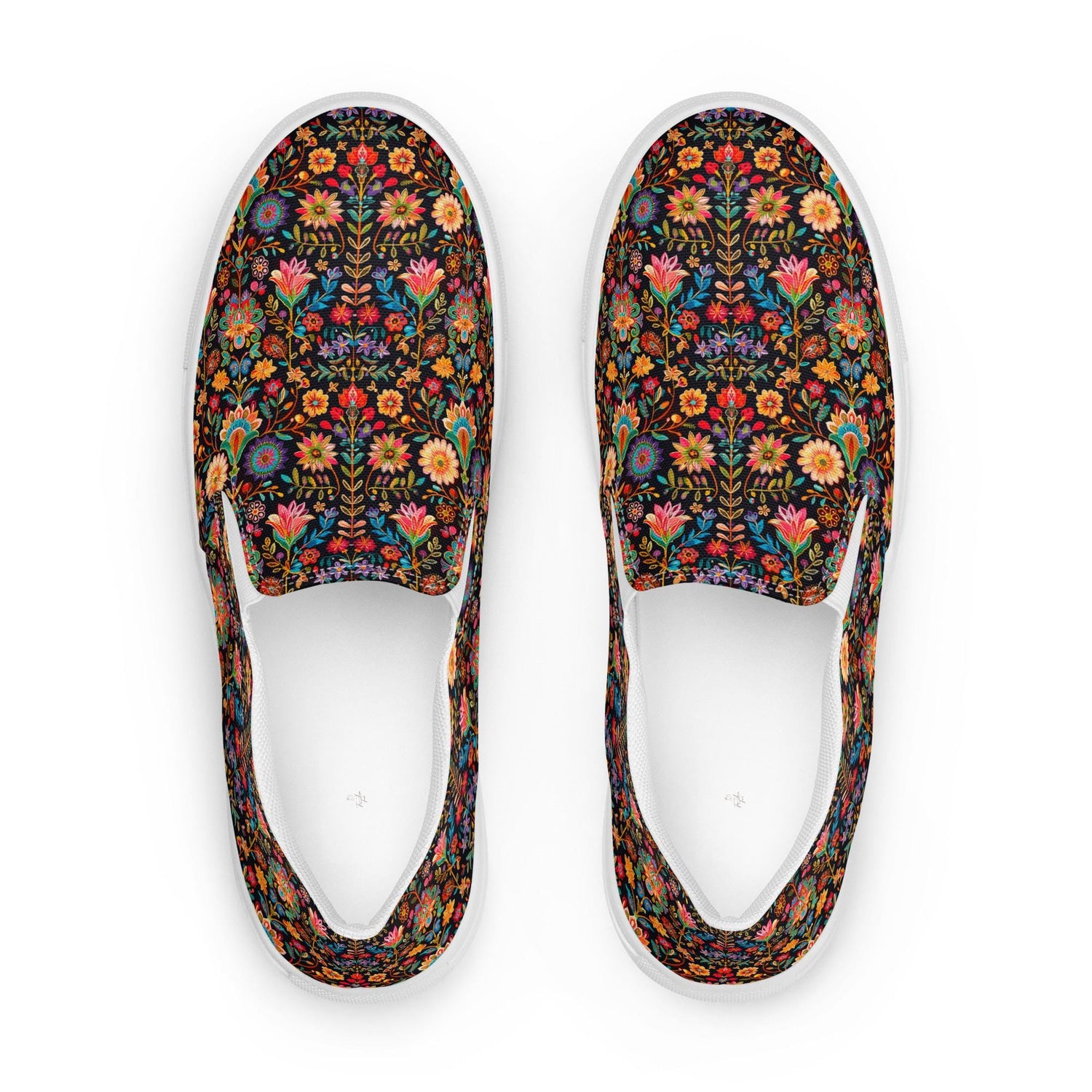 Women’s slip-on bright Mexican traditional floral all over print pattern design casual fashion college student everyday girl canvas shoes