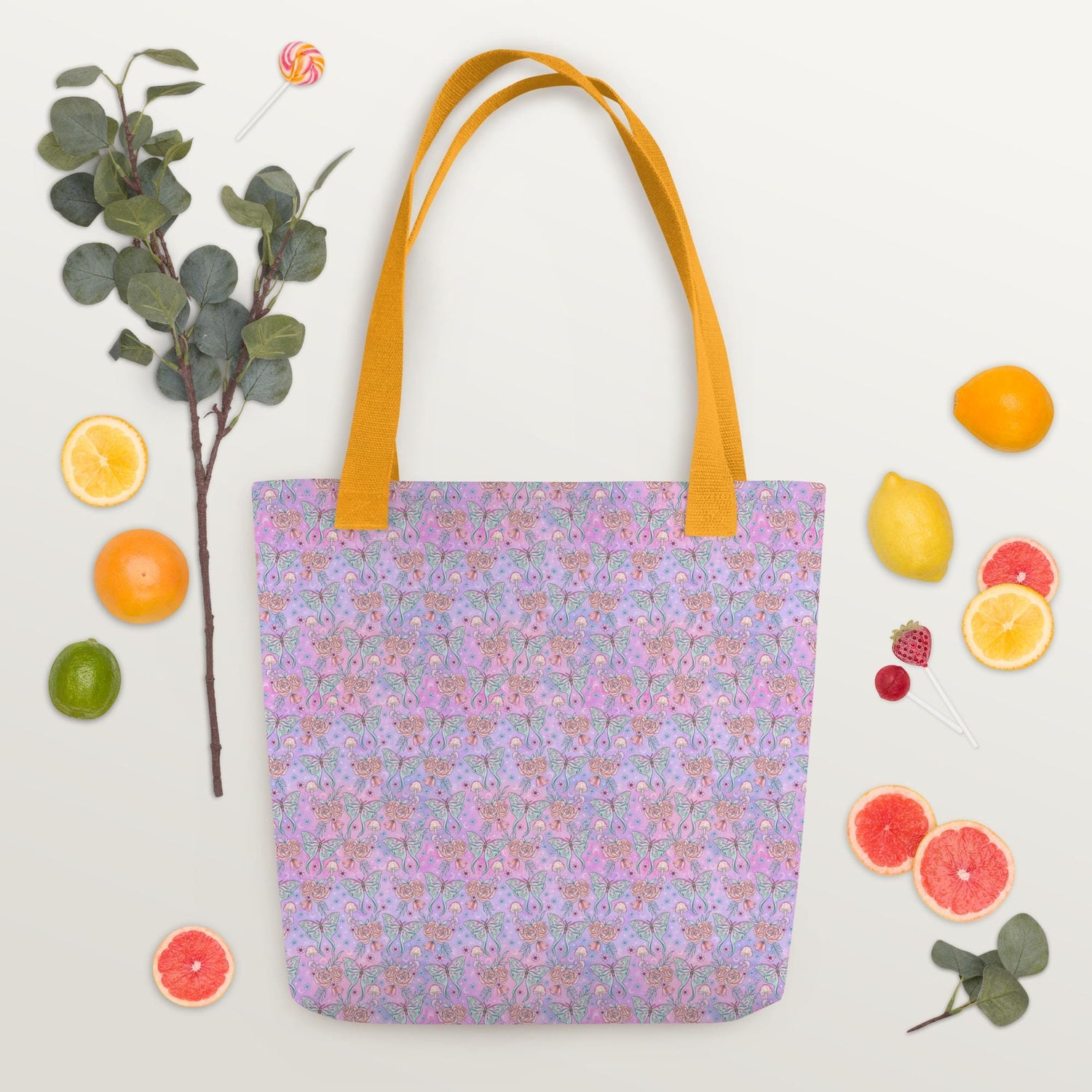 Celestial neon colored Tote all purpose travel school work fashionable mystical print pattern butterfly design stylish bag