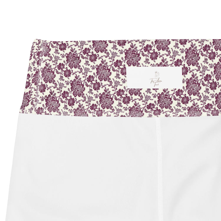 Yoga Leggings, Burgandy floral all over pattern design stretchy comfy flexible workout gym casual stylish pants