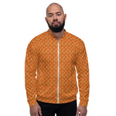 Unisex Bomber Jacket, women men orange crotchet all over print stylish design casual modern day special event every day designer clothing