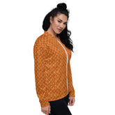 Unisex Bomber Jacket, women men orange crotchet all over print stylish design casual modern day special event every day designer clothing