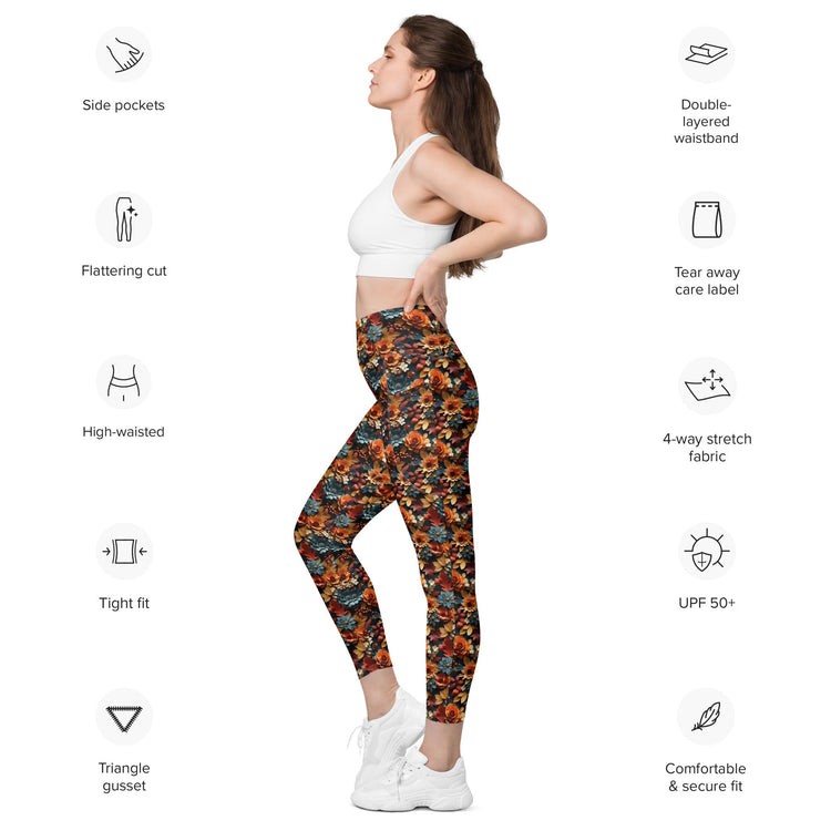 Leggings with pockets, Fall 3D floral pattern gym workout pilates yoga casual everyday Tshirt sweater walking school fashion pants