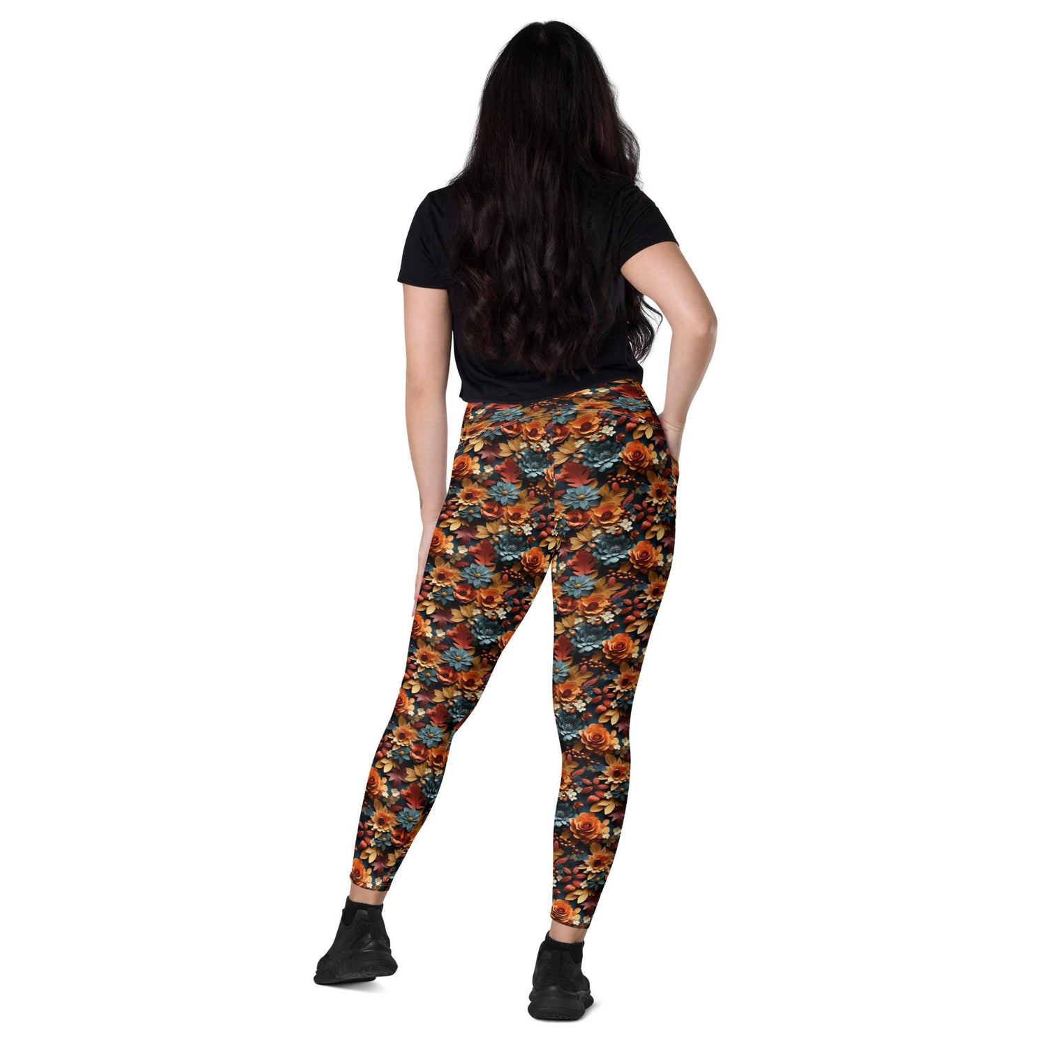 Leggings with pockets, Fall 3D floral pattern gym workout pilates yoga casual everyday Tshirt sweater walking school fashion pants