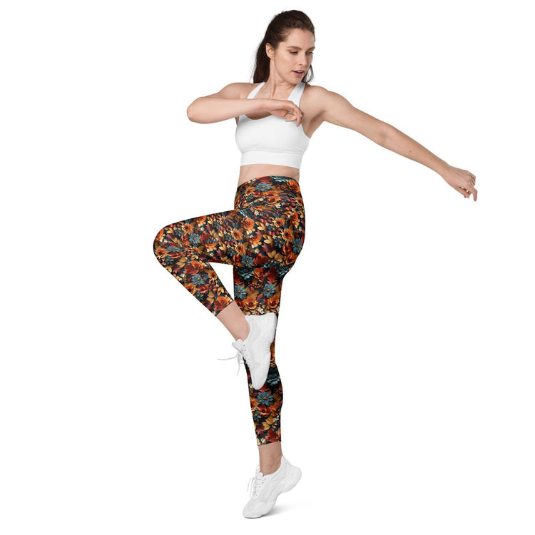 Leggings with pockets, Fall 3D floral pattern gym workout pilates yoga casual everyday Tshirt sweater walking school fashion pants