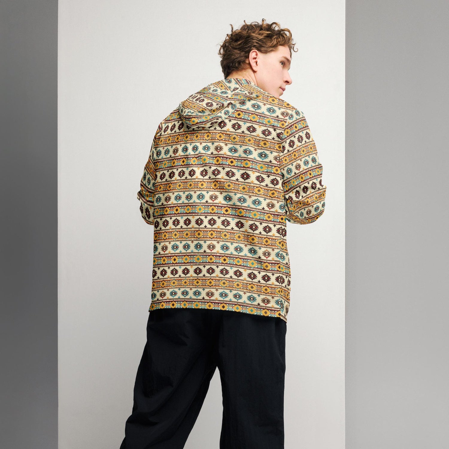 Men’s windbreaker, Native all over print design all seasons water resistant stylish casual everyday comfortable light windbreaker jacket