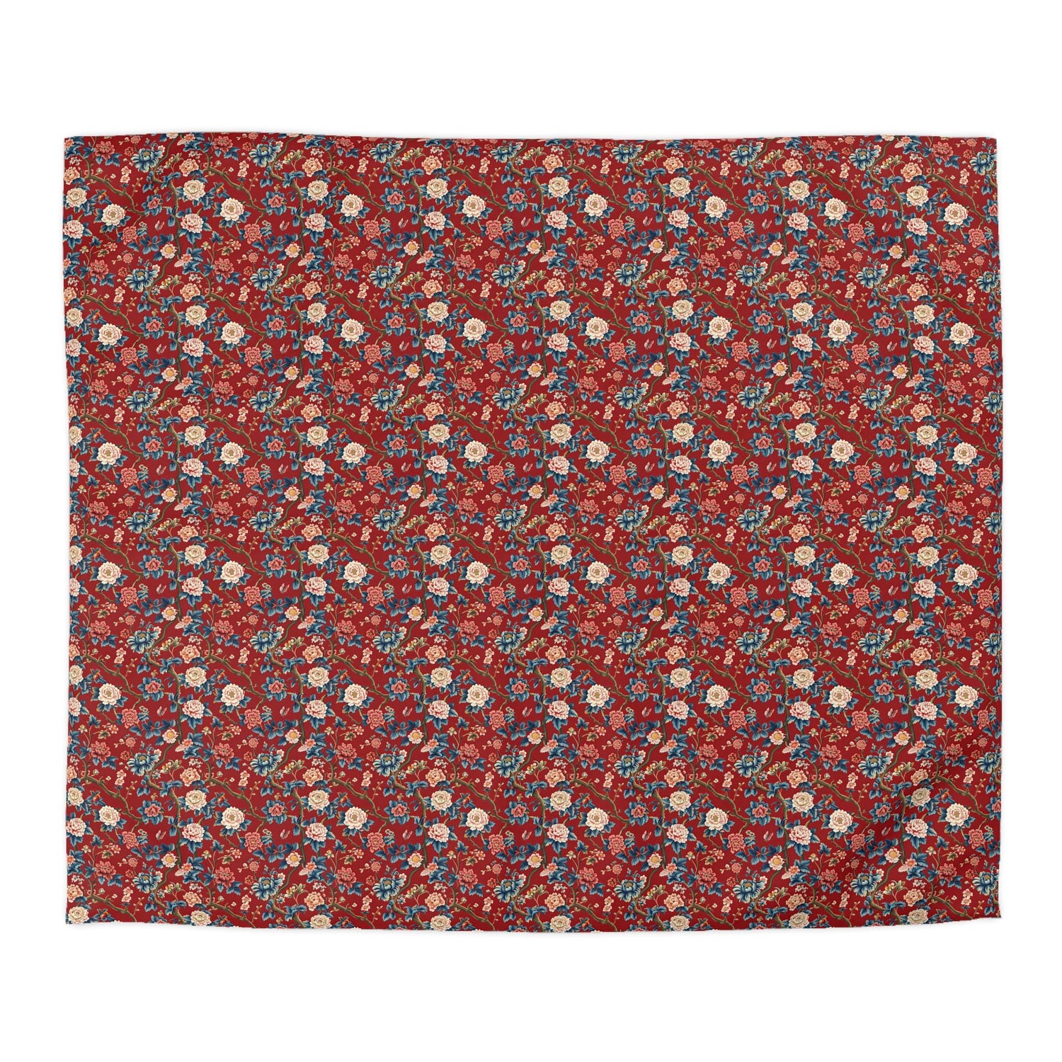 Red Floral Microfiber Duvet Cover - Modern Soft Bedspread, Holiday Fashion Designer Bedding, Stylish Contemporary Casual Decor