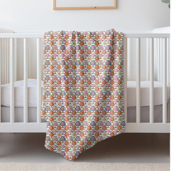 Throw Blanket, Colorful grandma crotchet all over pattern design soft comfy minimilist country classic fleece bedspread couch chair throw