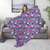 Gothic Plush Blanket, Day of the Dead Sugar Skull Purple Accent Throw, Halloween Home Decor, Velveteen Cozy Blanket