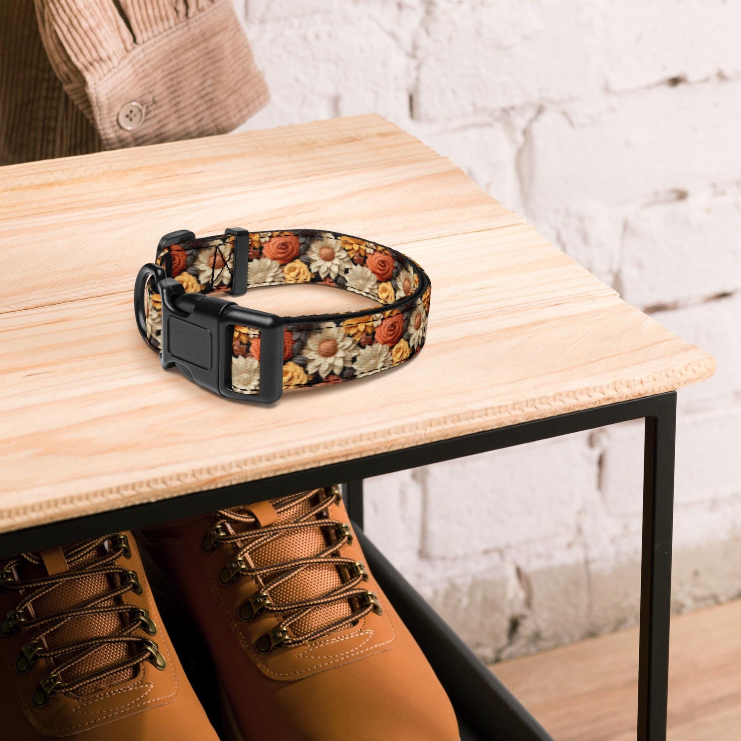 Fall colors Pet Collar floral all over print pattern Autumn browns stylish classy walking shopping travel fashionista dog collar