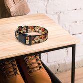 Fall colors Pet Collar floral all over print pattern Autumn browns stylish classy walking shopping travel fashionista dog collar