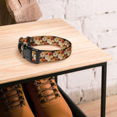 Fall colors Pet Collar floral all over print pattern Autumn browns stylish classy walking shopping travel fashionista dog collar