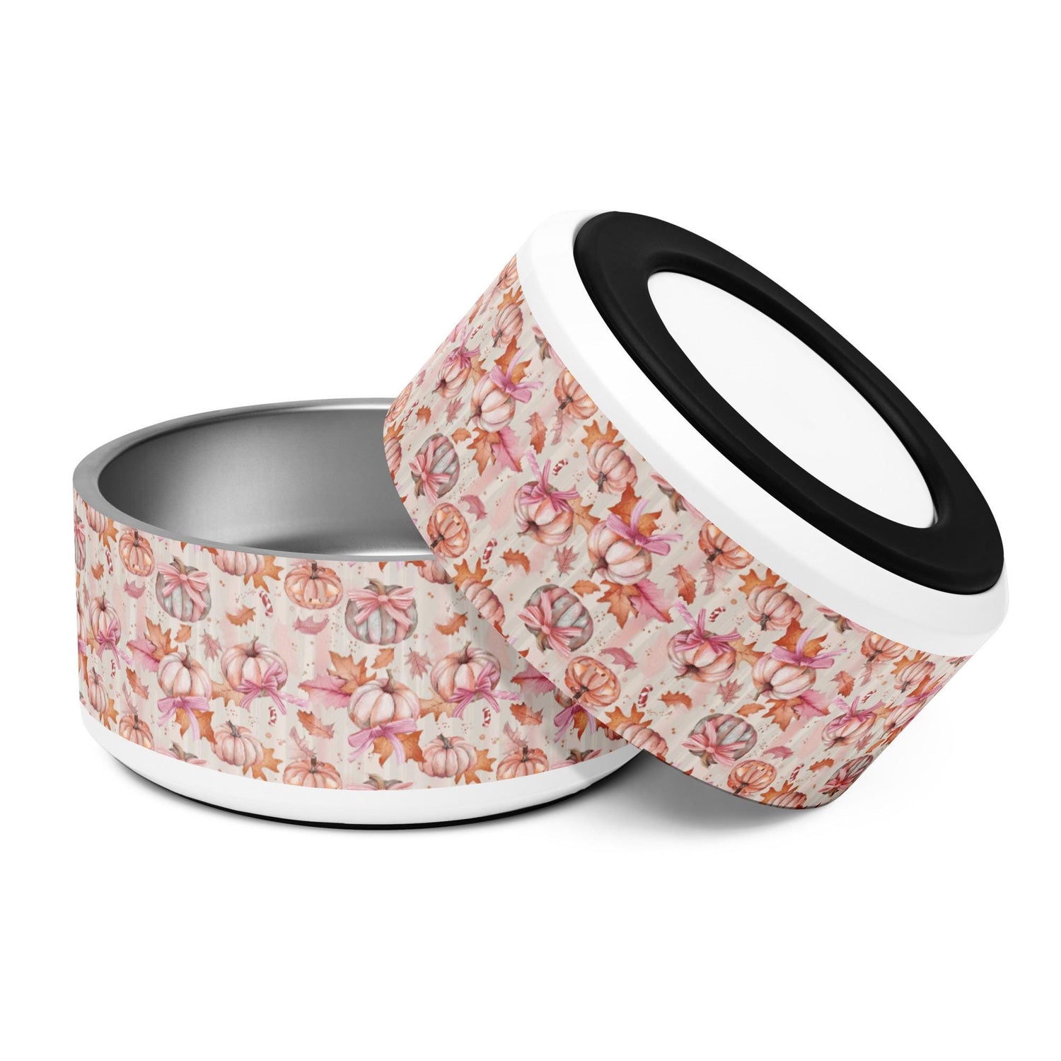 Pink Fall Pet bowl Halloween pink coquette fury friend designer home decor stylish pumkin bows food plate